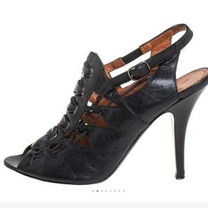 Givenchy Black Leather Peep Toe Slingback Sandals Size 37 1/2